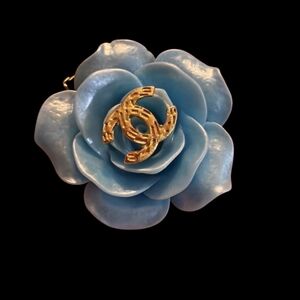 Chanel Blue Flower Zipper Pull with Gold Logo